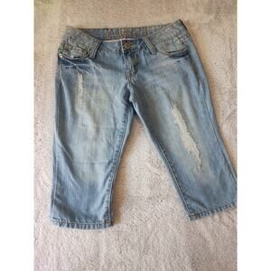 Rue21 Jeans Size 1/2 Capri Crop Retro Flap Pockets Light Wash Heavy Stitching